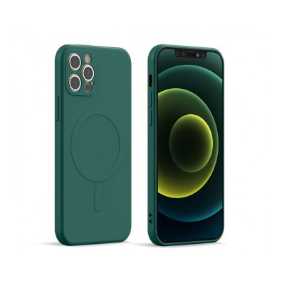 Husa Spate Magsafe Compatibila Cu iPhone 13 Pro, Protectie Camera, Microfibra La Interior, Verde